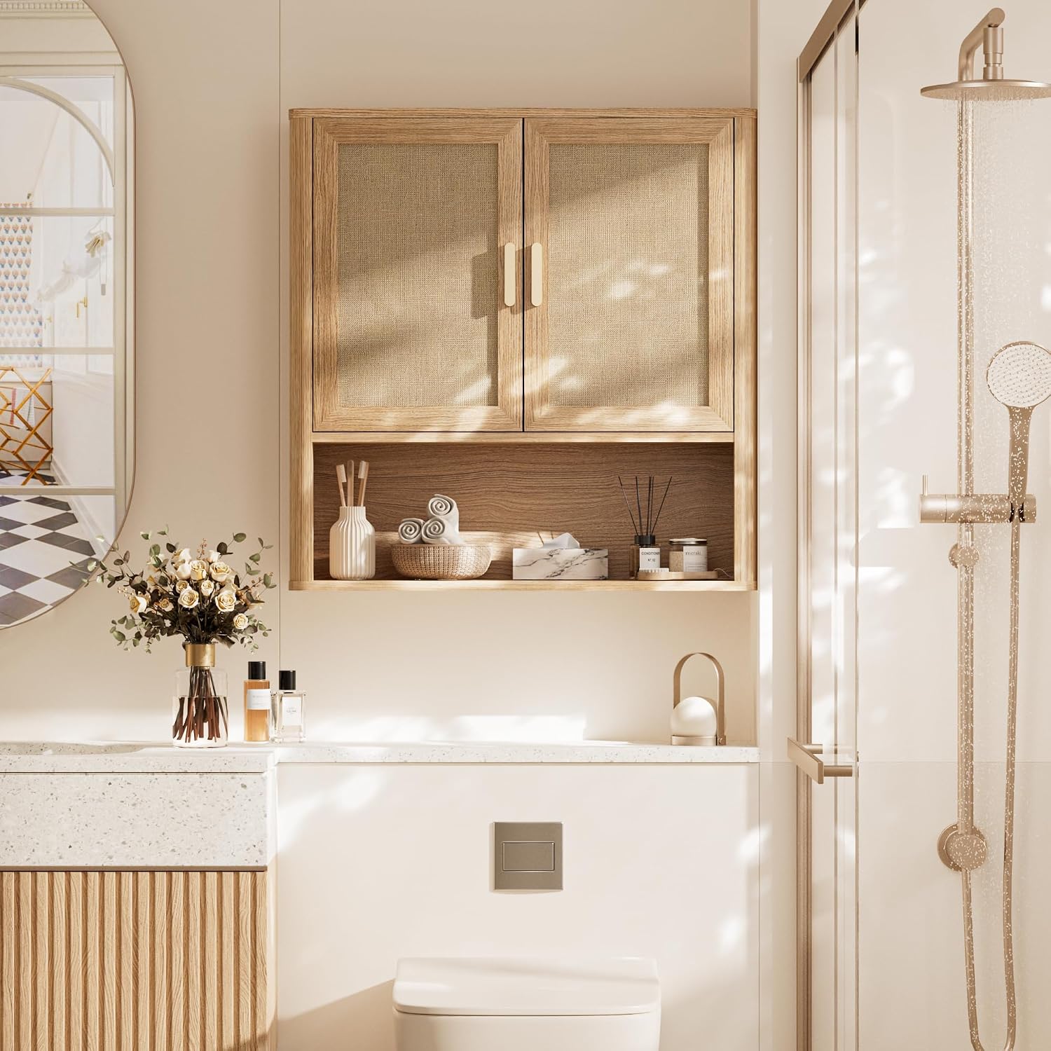 Rattan Bathroom Wall Cabinet