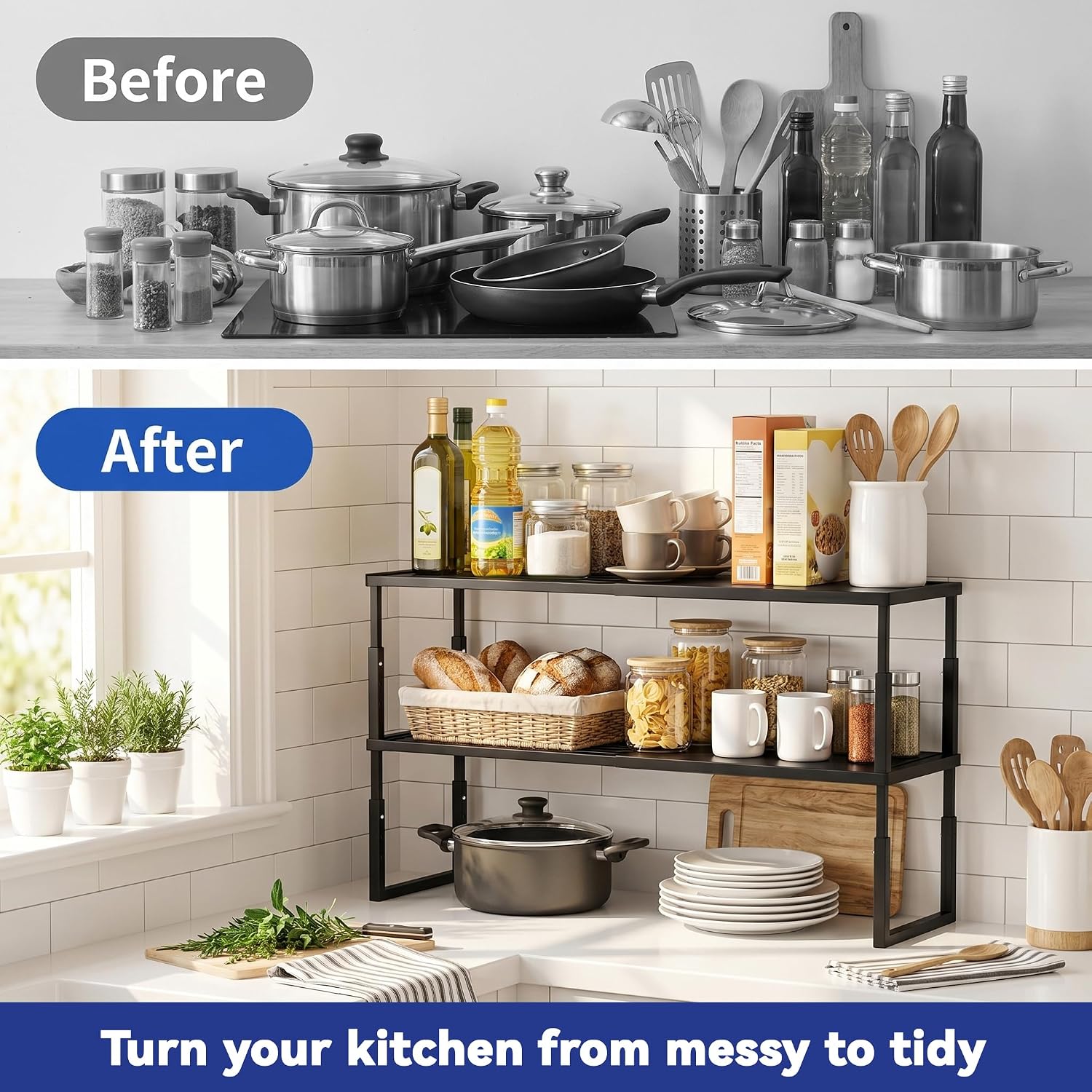 Expandable Stackable Cabinet Storage Shelf