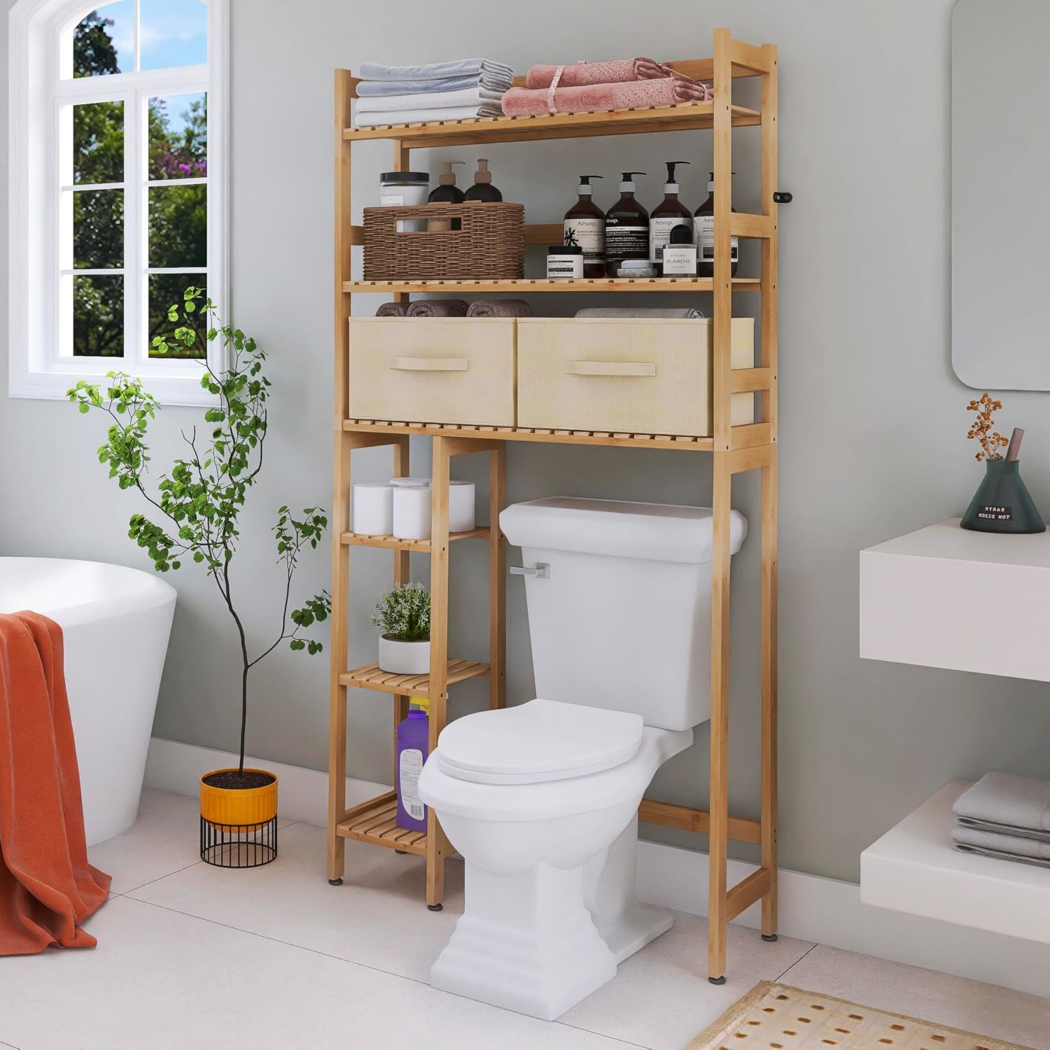 Bamboo Freestanding Over Toilet Shelf