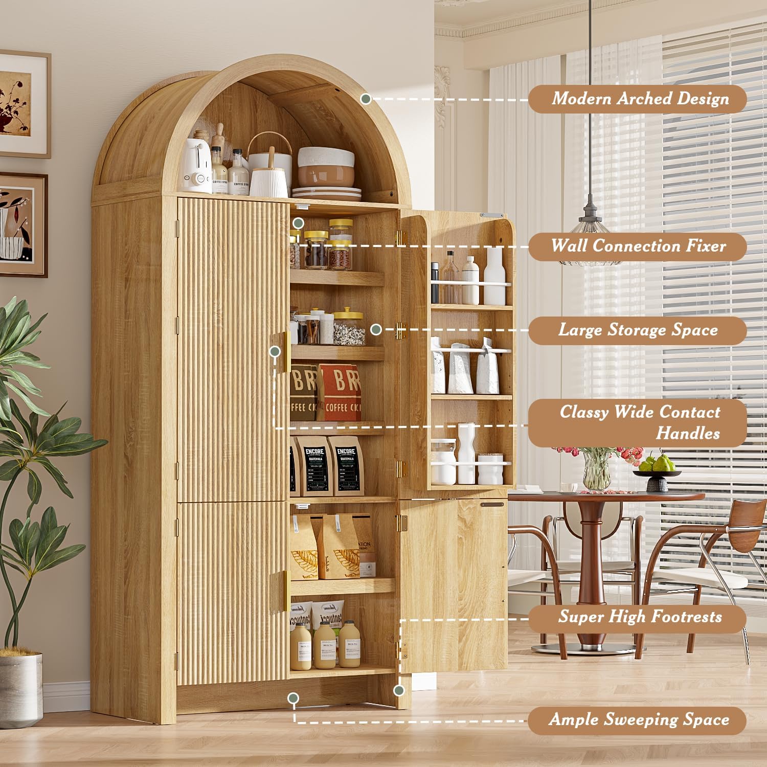 71" Arched Pantry Storage Cabinet