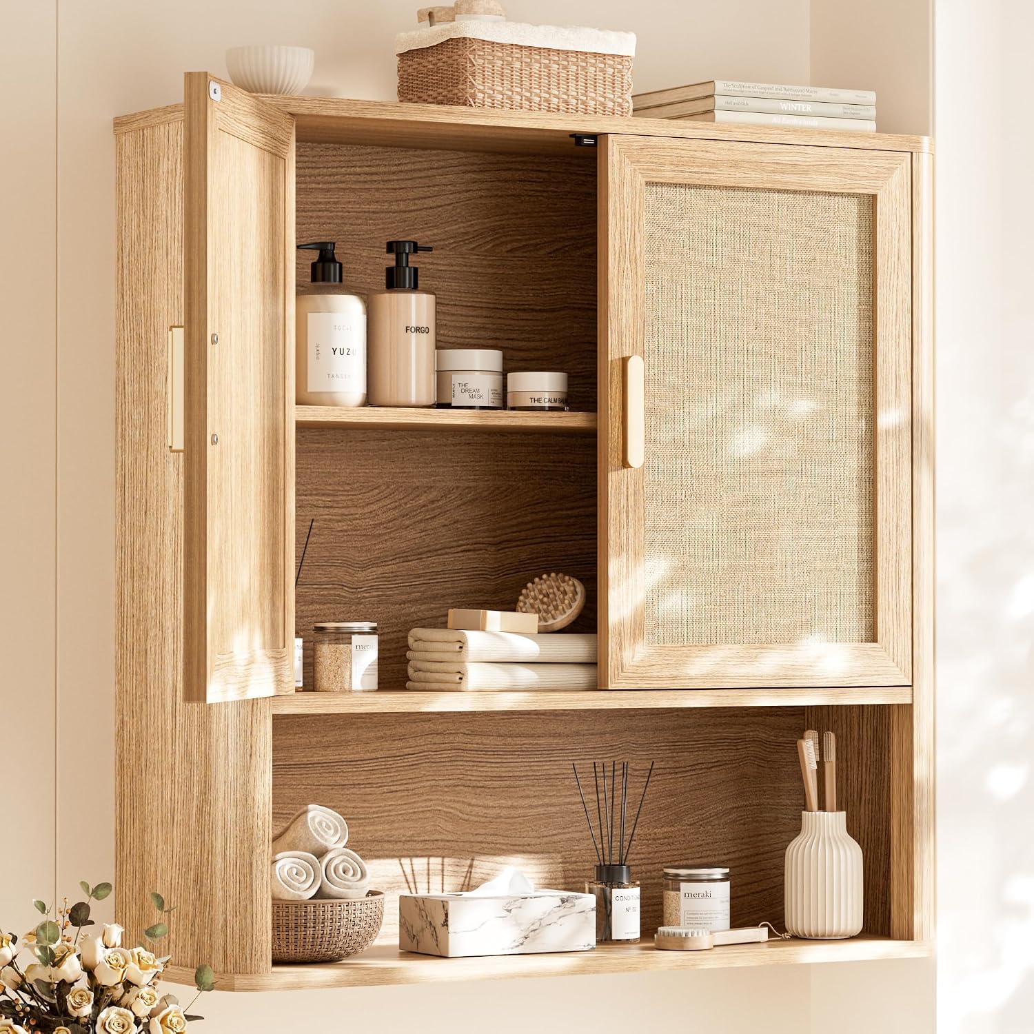 Rattan Bathroom Wall Cabinet