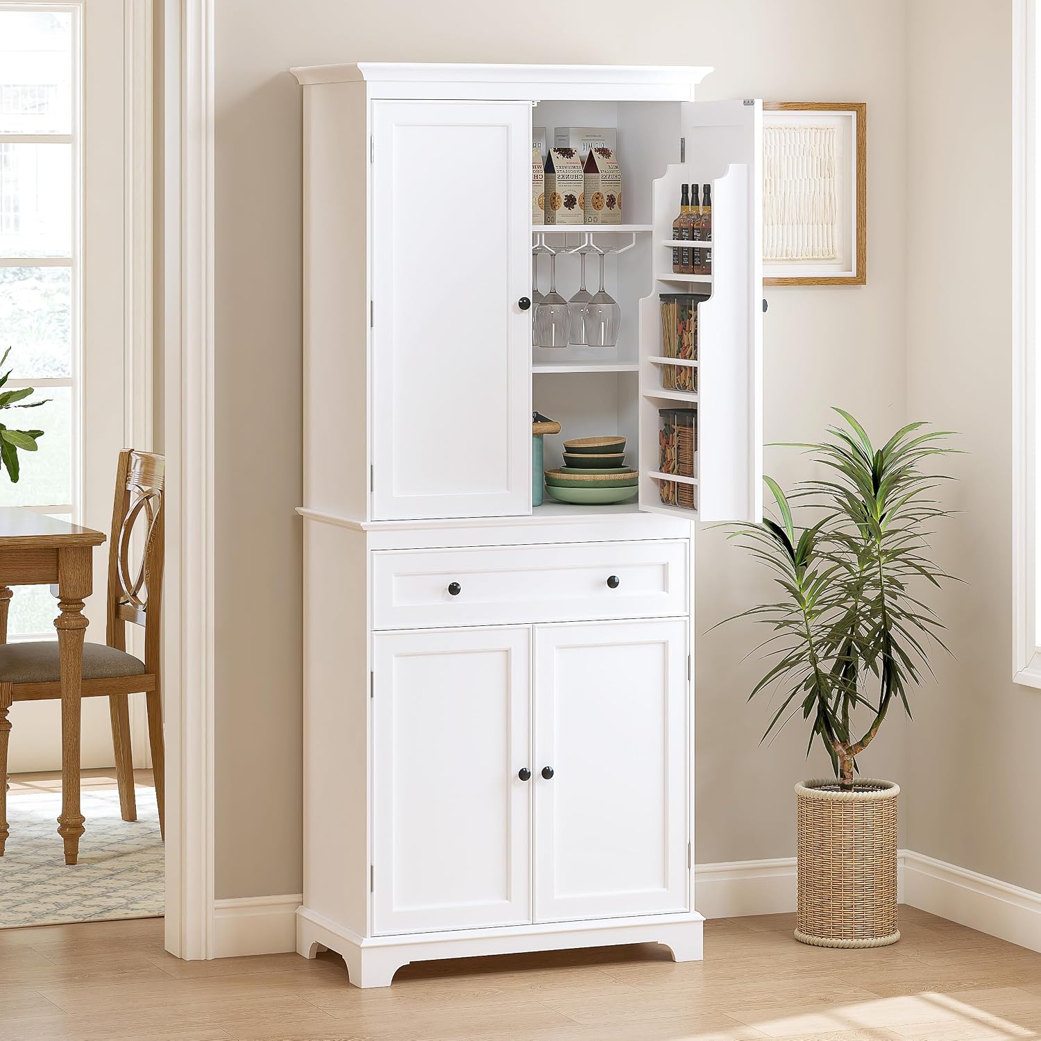 71" Pantry Cabinet with Drawers & Wine Rack