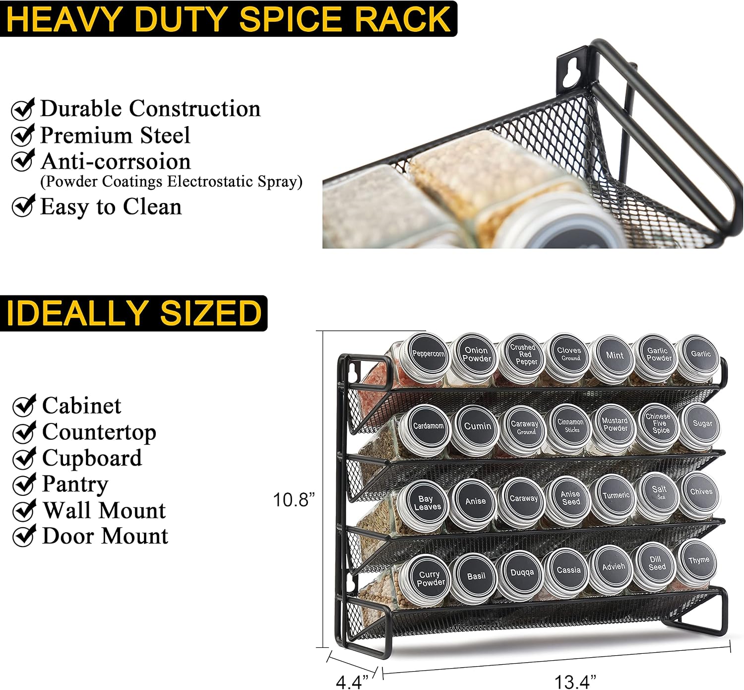 Spice Rack Organizer with 28 Spice Jars Set